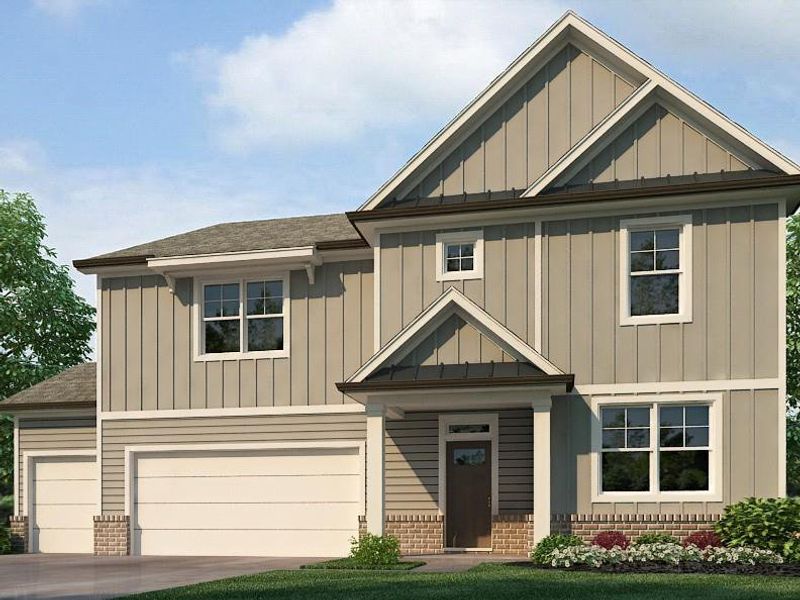 Front exterior of a new home in Falcon Landing, Gainesville, GA, highlighting curb appeal (Image 1). Front exterior of a new home in Falcon Landing, Gainesville, GA, highlighting curb appeal (Image 1).