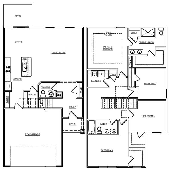 2D floor plan layout for the Cypress by McGuinn Homes in Reserves at Mill Creek, Columbia, SC (Image 4). 2D floor plan layout for the Cypress by McGuinn Homes in Reserves at Mill Creek, Columbia, SC (Image 4).