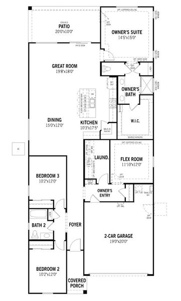 2D floor plan layout for the Ginger by Mattamy Homes in Cantabria at Rincon Knolls, Vail, AZ (Image 4).
