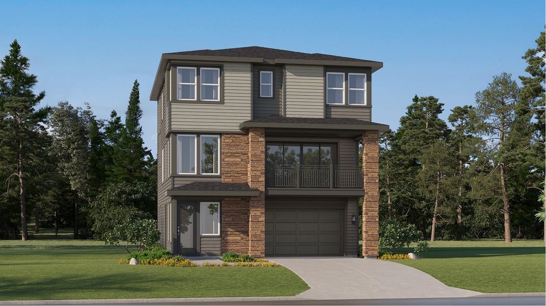 Front exterior of a new home in Vermilion Creek, Centennial, CO, highlighting curb appeal (Image 1). Front exterior of a new home in Vermilion Creek, Centennial, CO, highlighting curb appeal (Image 1).