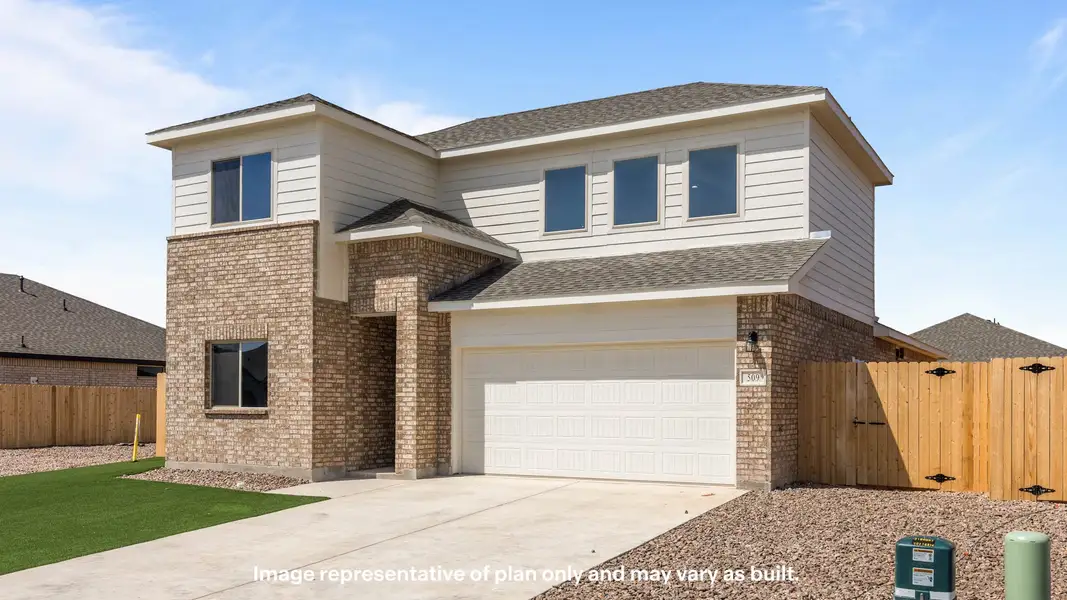 Front exterior of a new home in Homestead at Parks Bell Ranch, Odessa, TX, highlighting curb appeal (Image 2). Front exterior of a new home in Homestead at Parks Bell Ranch, Odessa, TX, highlighting curb appeal (Image 2).