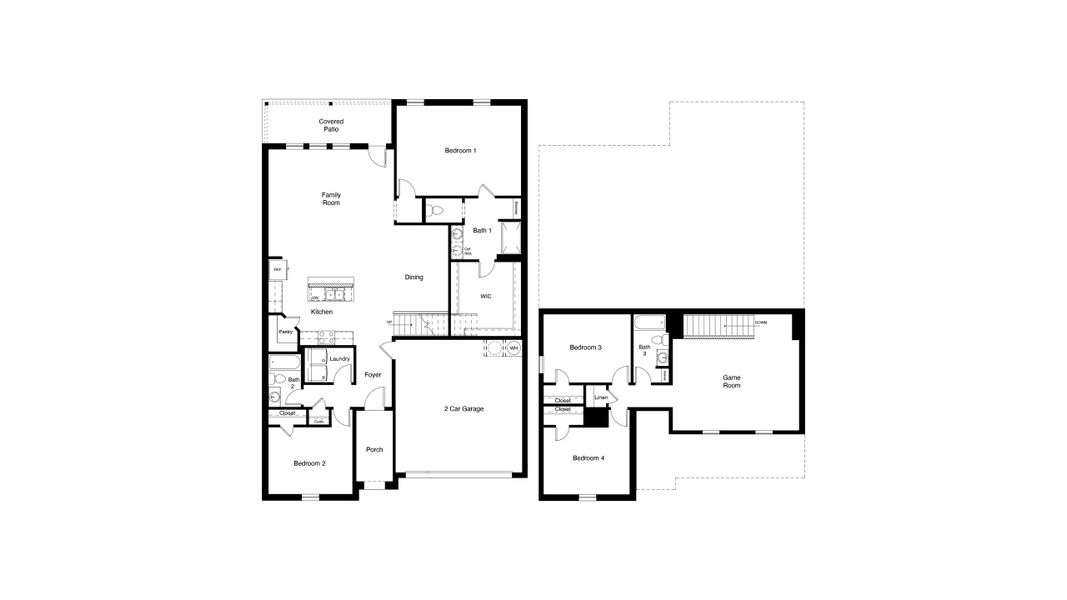 2D floor plan layout for the Ozark by D.R. Horton in Eagle Creek, Denton, TX (Image 2).