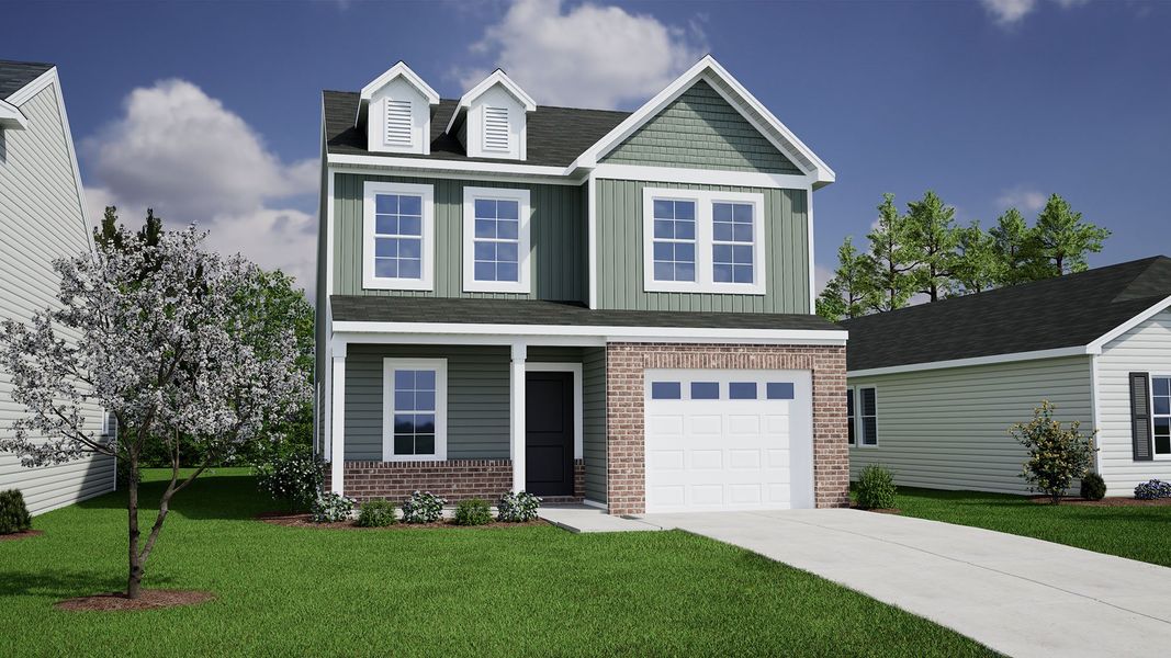 Representative exterior photo of a completed home built from the Evans - Genesis Value Collection by Mungo Homes in Bluefield, Lexington, SC (Image 19).