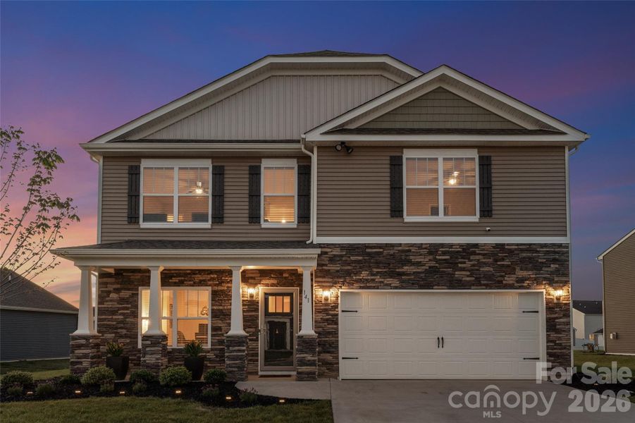 Front exterior of a new home in Tap Root Farms, Fletcher, NC, highlighting curb appeal (Image 24).
