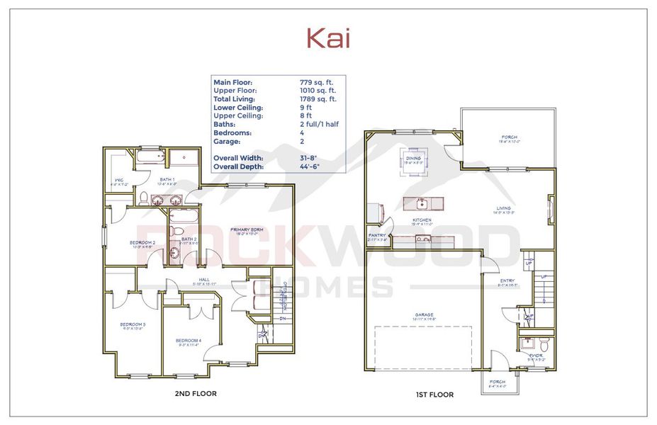 2D floor plan layout for the Kai by Rockwood Homes in Garrettsburg Meadows, Clarksville, TN (Image 4).