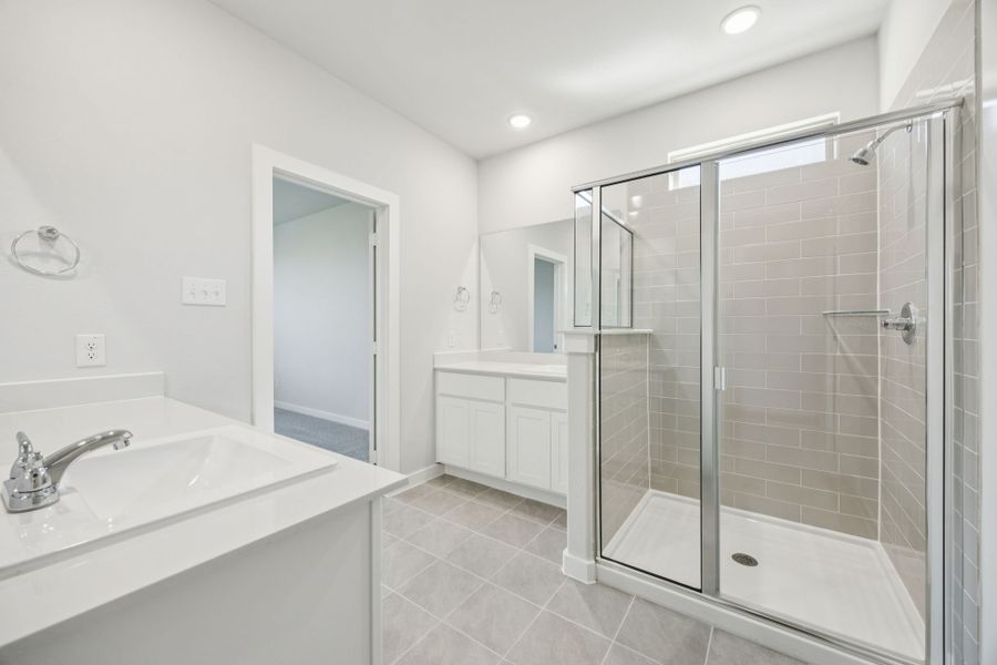 Primary Bathroom in the Masters home plan by Trophy Signature Homes – REPRESENTATIVE PHOTO