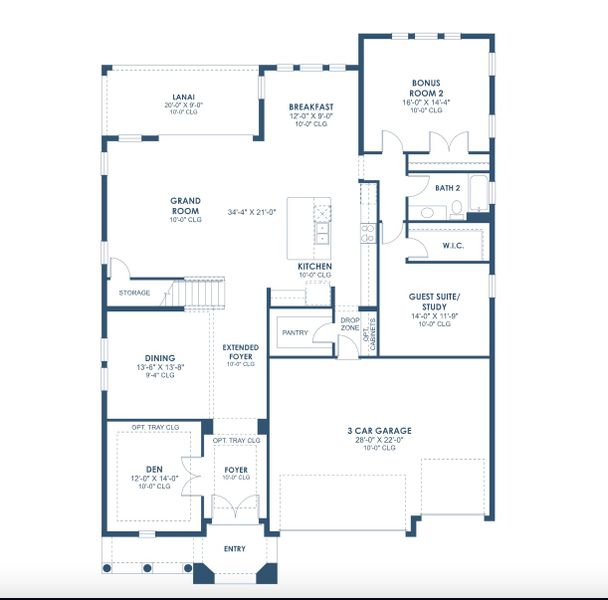 2D floor plan layout for the Granada II by Homes by WestBay in Creek Ridge Preserve, Lithia, FL (Image 6).
