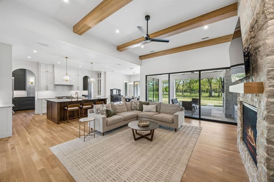 Open family room, kitchen, dining, and covered patio – perfect for hanging out!