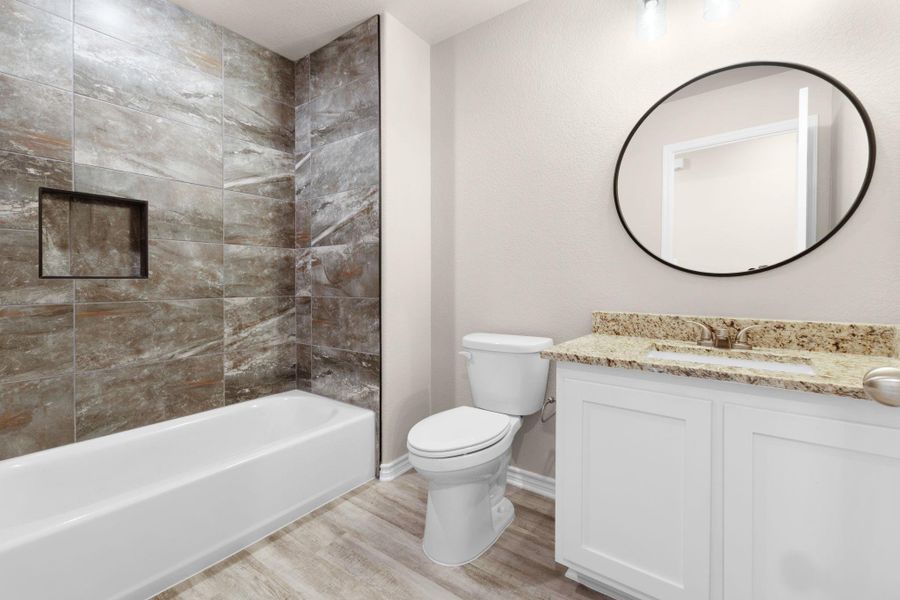 floors, vanity, and shower / bath combination floors, vanity, and shower / bath combination