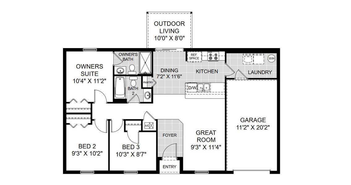 2D floor plan layout for the Phoenix by Holiday Builders in Lehigh Acres, Lehigh Acres, FL (Image 3).