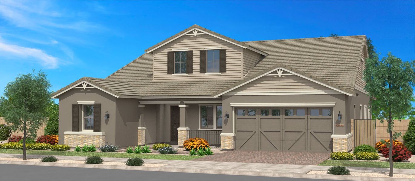 Representative exterior photo of a completed home built from the Strawberry w/Loft by Fulton Homes in Fields at Barney Farms, Queen Creek, AZ (Image 5).