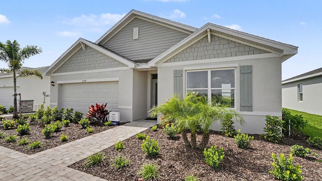 Representative exterior photo of a completed home built from the Cali by D.R. Horton in Cypress Bay West, Palm Bay, FL (Image 2). Representative exterior photo of a completed home built from the Cali by D.R. Horton in Cypress Bay West, Palm Bay, FL (Image 2).