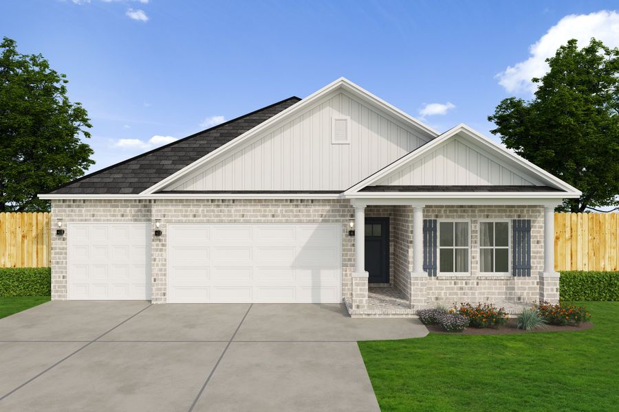 Front exterior of a new home in Southern Charm, Crestview, FL, highlighting curb appeal (Image 1). Front exterior of a new home in Southern Charm, Crestview, FL, highlighting curb appeal (Image 1).