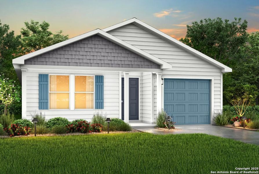 Front exterior of a new home in Las Colinas, Kenedy, TX, highlighting curb appeal (Image 1).