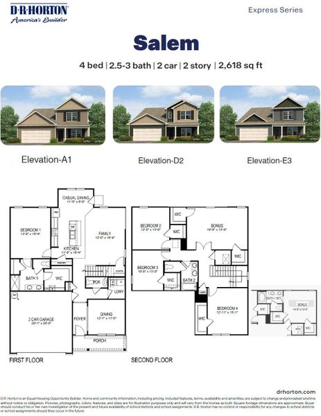 2D floor plan layout for the Salem by D.R. Horton in Evergreen Landing, Lexington, NC (Image 3).