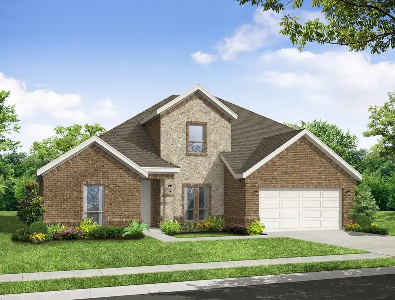 Representative exterior photo of a completed home built from the Kingsgate by Impression Homes in Still Water Lake Estates, Godley, TX (Image 8). Representative exterior photo of a completed home built from the Kingsgate by Impression Homes in Still Water Lake Estates, Godley, TX (Image 8).