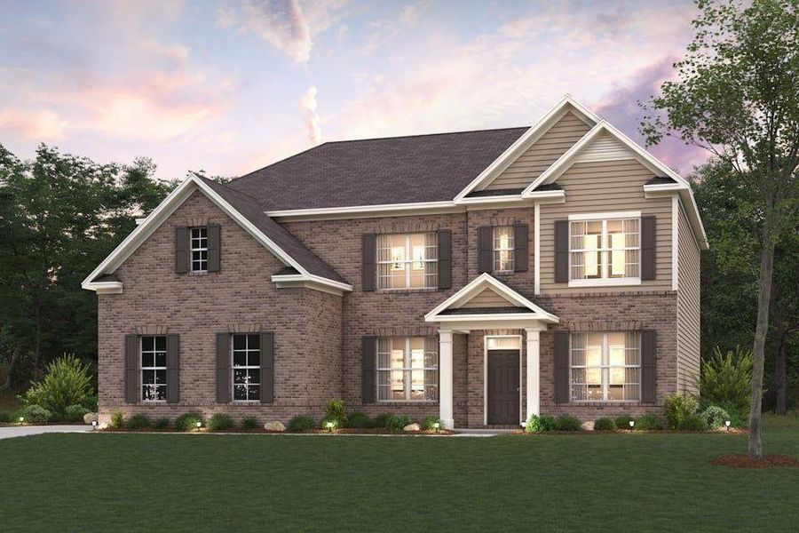 Front exterior of a new home in Windsong Estates, McDonough, GA, highlighting curb appeal (Image 1). Front exterior of a new home in Windsong Estates, McDonough, GA, highlighting curb appeal (Image 1).