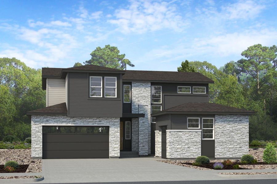 Representative exterior photo of a completed home built from the 4902 by Landsea Homes in The Aurora Highlands, Aurora, CO (Image 1). Representative exterior photo of a completed home built from the 4902 by Landsea Homes in The Aurora Highlands, Aurora, CO (Image 1).