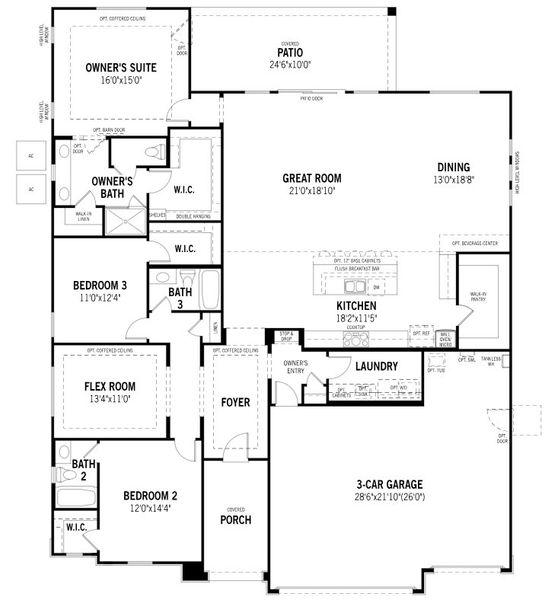 2D floor plan layout for the Hunter by Mattamy Homes in Saguaro Reserve II, Marana, AZ (Image 5). 2D floor plan layout for the Hunter by Mattamy Homes in Saguaro Reserve II, Marana, AZ (Image 5).