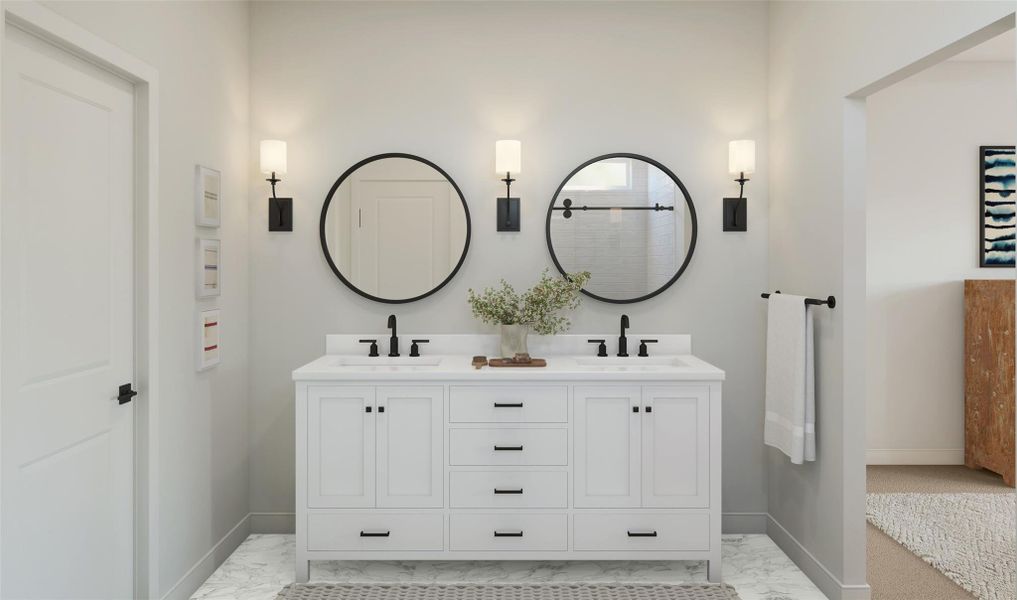 Relaxing primary bath with dual sinks (*Artist rendering used for illustration purposes only.)