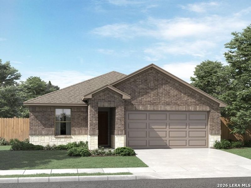Front exterior of a new home in Lark Canyon, New Braunfels, TX, highlighting curb appeal (Image 1). Front exterior of a new home in Lark Canyon, New Braunfels, TX, highlighting curb appeal (Image 1).