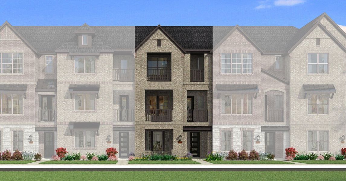 Representative exterior photo of a completed home built from the Kingland by Mattamy Homes in Wade Settlement Townhomes, Frisco, TX (Image 2). Representative exterior photo of a completed home built from the Kingland by Mattamy Homes in Wade Settlement Townhomes, Frisco, TX (Image 2).