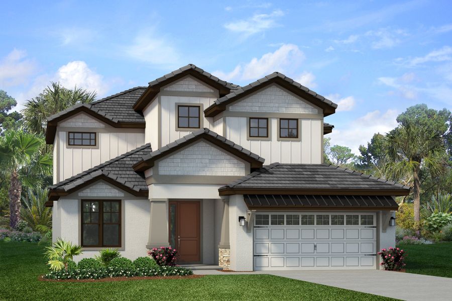 Representative exterior photo of a completed home built from the Ashford by Park Square Residential in Tamarack at Two Rivers, Zephyrhills, FL (Image 6).