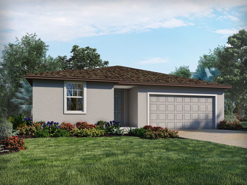 Front exterior of a new home in Villamar - Signature Series, Winter Haven, FL, highlighting curb appeal (Image 1). Front exterior of a new home in Villamar - Signature Series, Winter Haven, FL, highlighting curb appeal (Image 1).