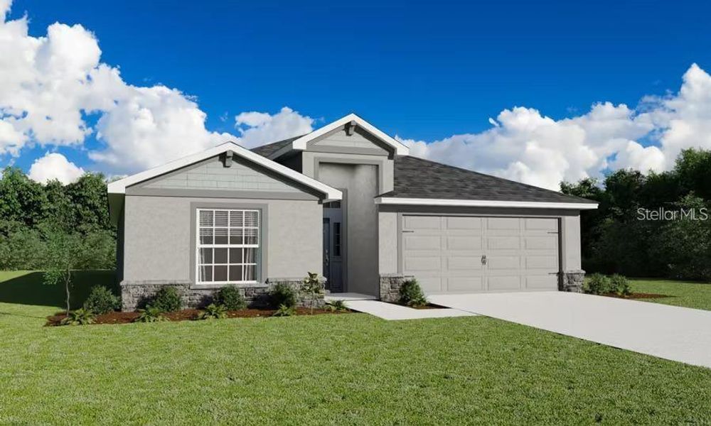Front exterior of a new home in Bennah Oaks, Belleview, FL, highlighting curb appeal (Image 2).