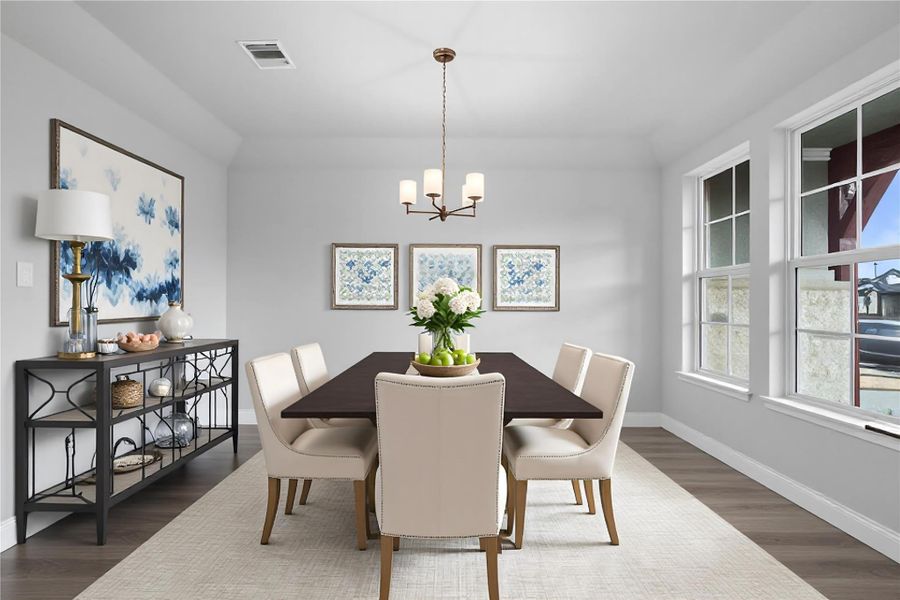 You and your guests will certainly dine in style in this amazing formal dining room! Featuring a gorgeous modern chandelier, large windows, neutral paint, high ceilings, and durable laminate flooring! Perfect space to entertain family and friends! *Virtually Staged You and your guests will certainly dine in style in this amazing formal dining room! Featuring a gorgeous modern chandelier, large windows, neutral paint, high ceilings, and durable laminate flooring! Perfect space to entertain family and friends! *Virtually Staged