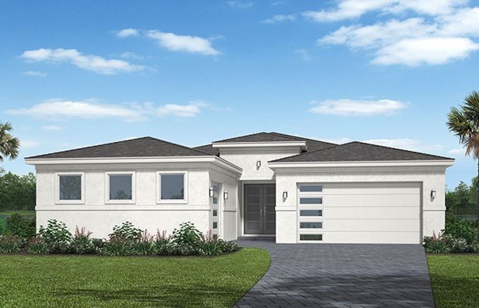 Representative exterior photo of a completed home built from the Kingfisher by Minto Communities in Westlake, Loxahatchee, FL (Image 5).
