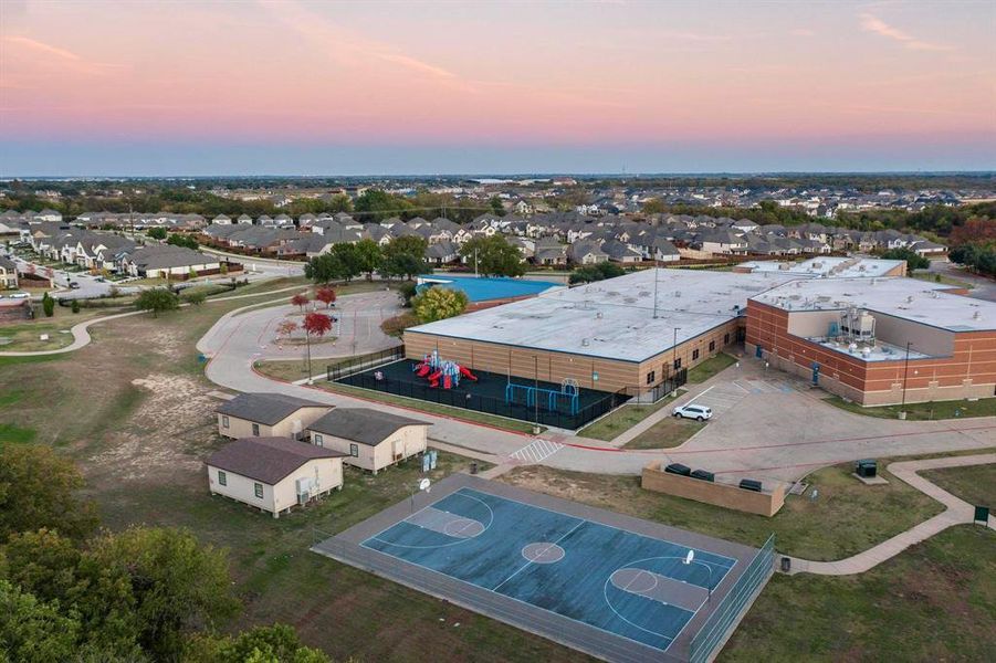 Aerial view at dusk of a residential view Aerial view at dusk of a residential view