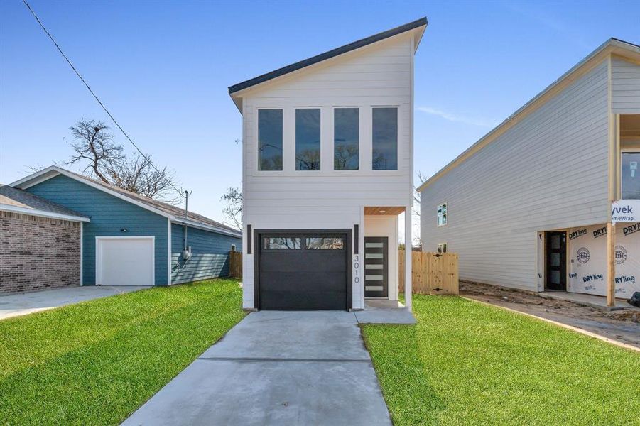 Modern home with a front yard