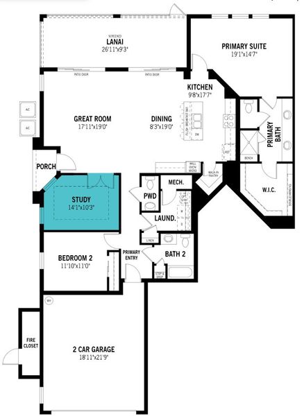 2D floor plan layout of this home in Palmera at Wellen Park, Venice, FL (Image 5).