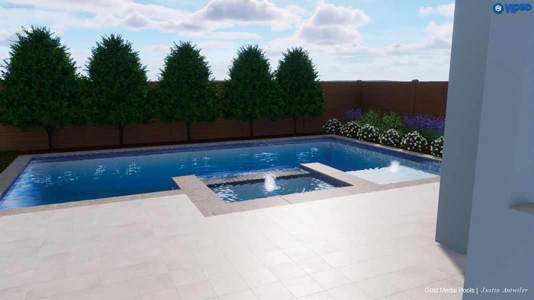 View of swimming pool featuring a pool with connected hot tub, a fenced backyard, and a patio area View of swimming pool featuring a pool with connected hot tub, a fenced backyard, and a patio area
