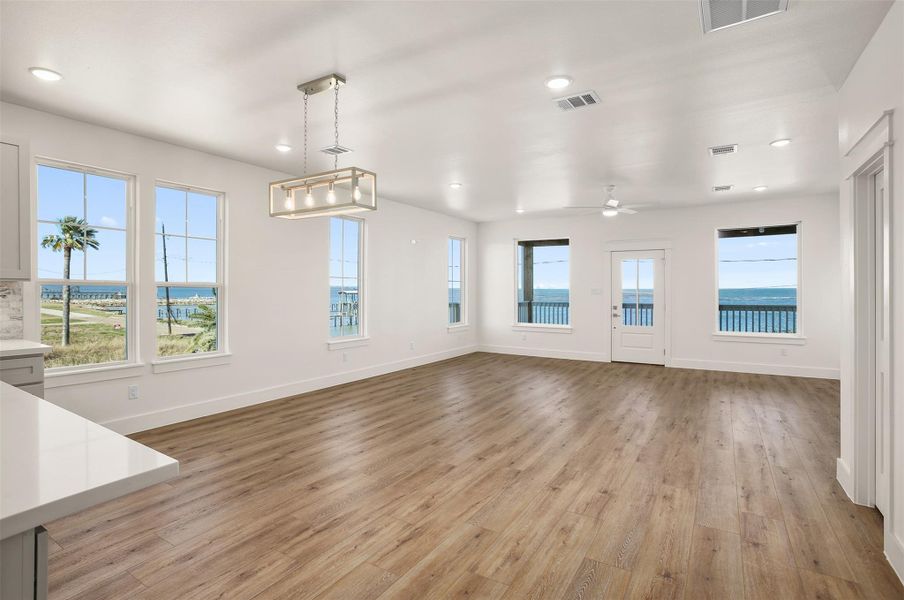 Kitchen opens to living room