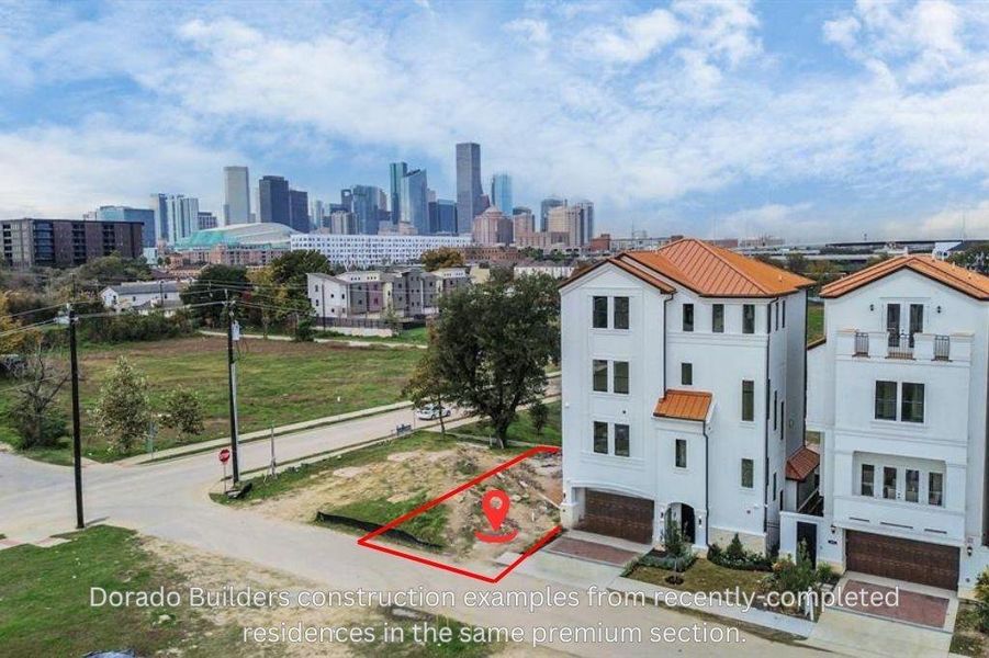 There are 2 lots remaining on the left side of the Premium Section.   607 is the lot closest to the recently completed homes.  All have amazing, un-obstructed views of Downtown Houston!