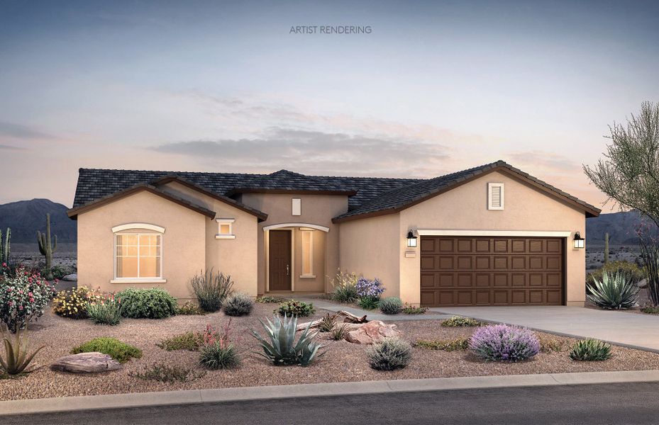 Representative exterior photo of a completed home built from the Arroyo by Pulte Homes in Parkside at Anthem at Merrill Ranch, Florence, AZ (Image 16).