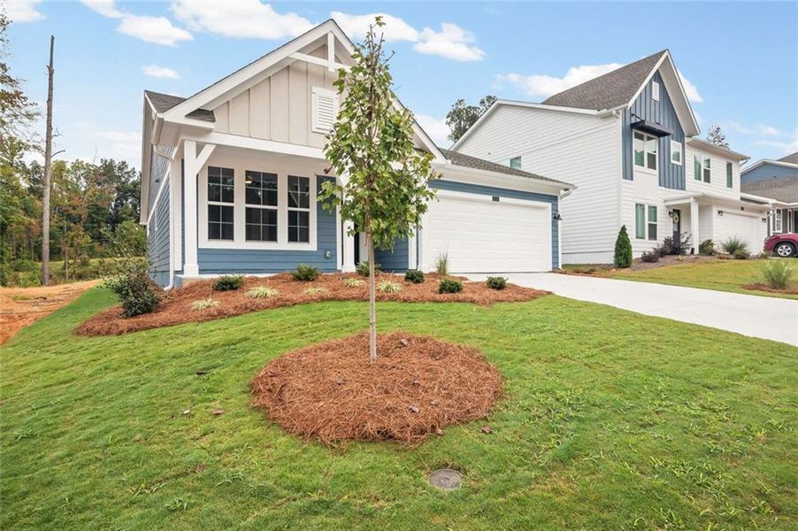 Front exterior of a new home in Sage Woods, Dallas, GA, highlighting curb appeal (Image 20).