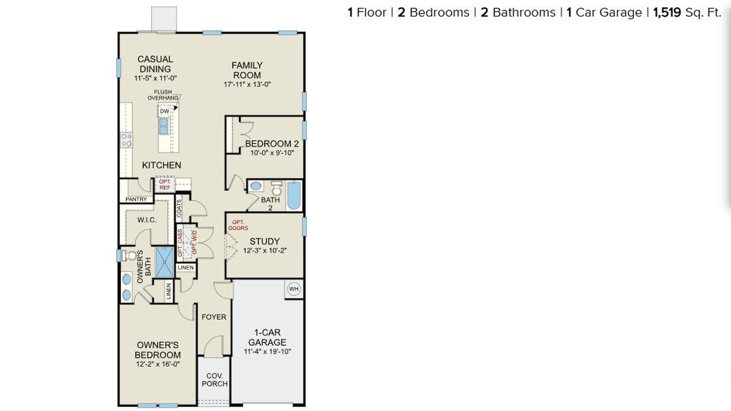 2D floor plan layout for the Vantage - Single Family Homes by Dream Finders Homes in Magnolia Ridge, Lillington, NC (Image 3).