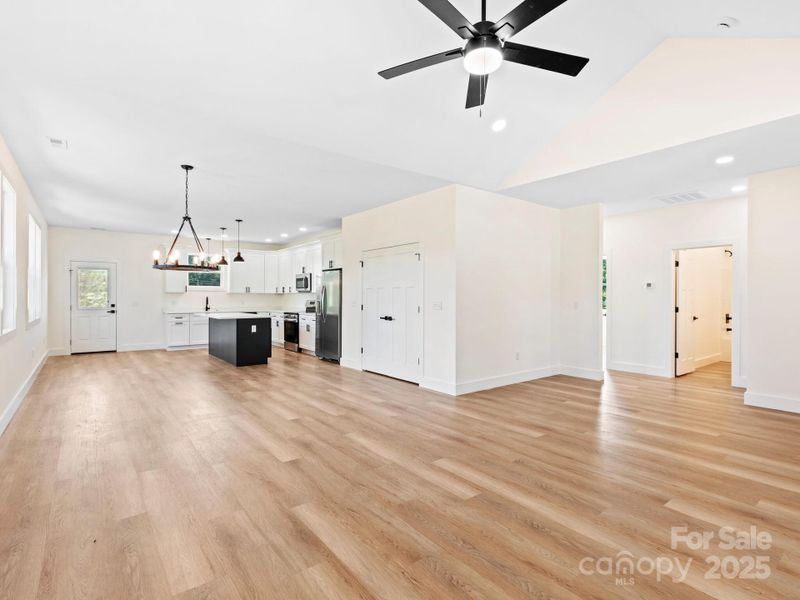 Large double door pantry conceals storage and saves your counter space.