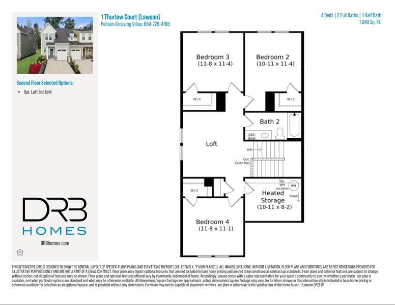 2D floor plan layout of this home in Pelham Crossing Villas, Greenville, SC (Image 6).