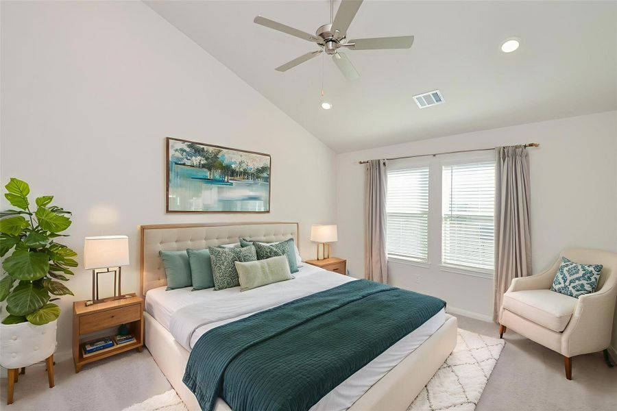 This spacious primary bedroom is a tranquil retreat. This spacious primary bedroom is a tranquil retreat.