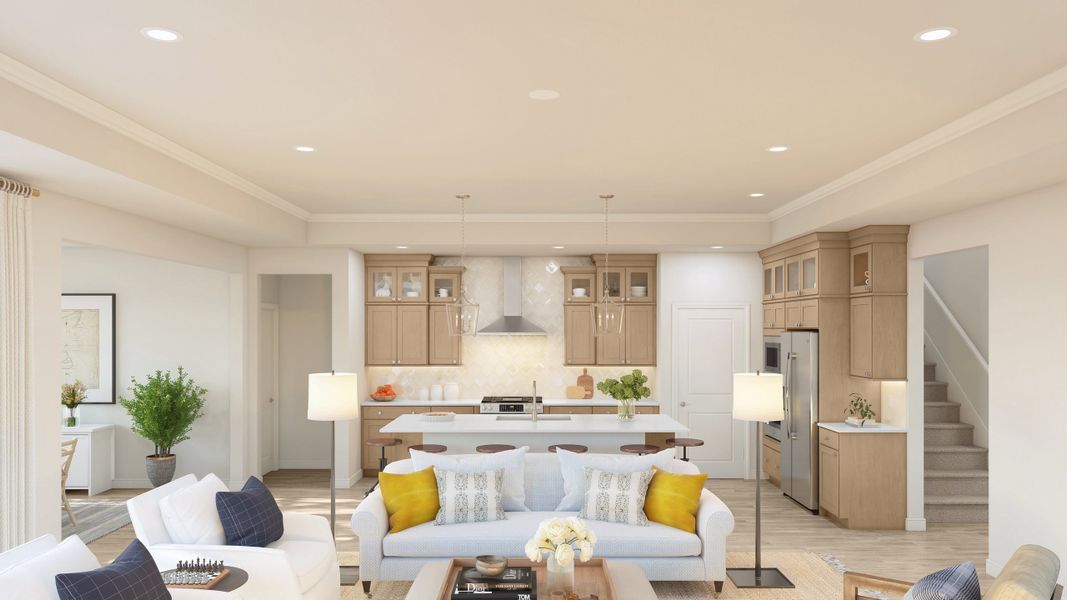 Great room with ceiling treatment Great room with ceiling treatment