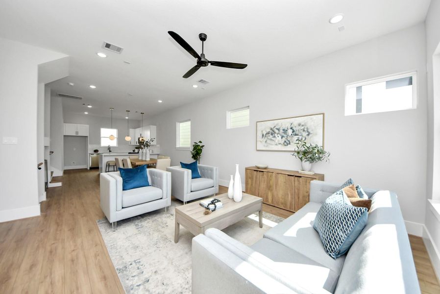 Furnished interior view inside a new home in Skyline Homes at Cavalcade, Houston (Image 11). Furnished interior view inside a new home in Skyline Homes at Cavalcade, Houston (Image 11).