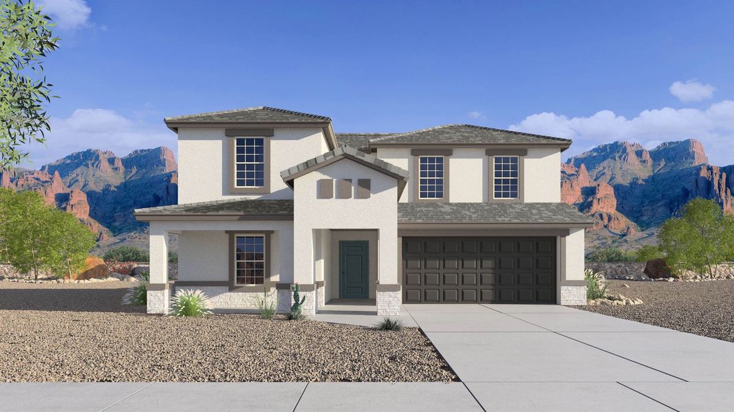 Representative exterior photo of a completed home built from the Ozark by D.R. Horton in Remington, Buckeye, AZ (Image 3). Representative exterior photo of a completed home built from the Ozark by D.R. Horton in Remington, Buckeye, AZ (Image 3).
