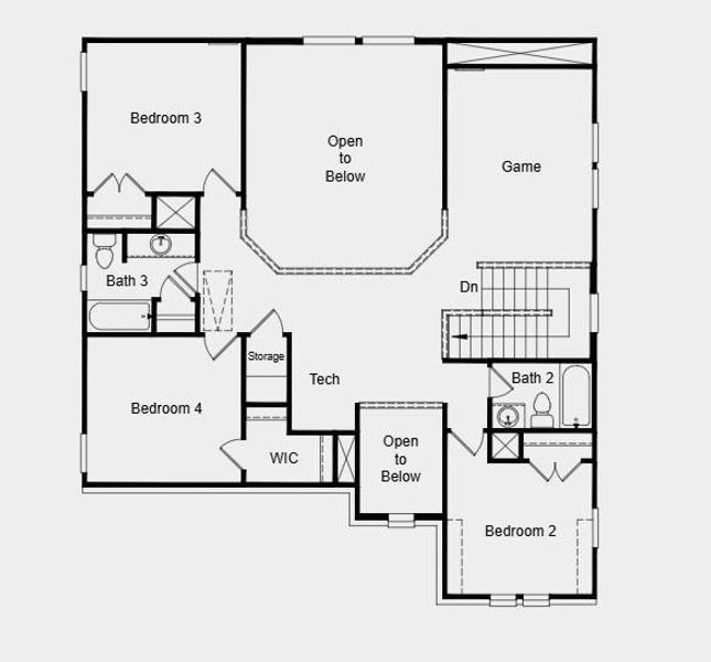 Second Floor Plan - Additional Highlights Include: Bedroom 5 with bath 4 in place of study and half bath, and whole house blinds