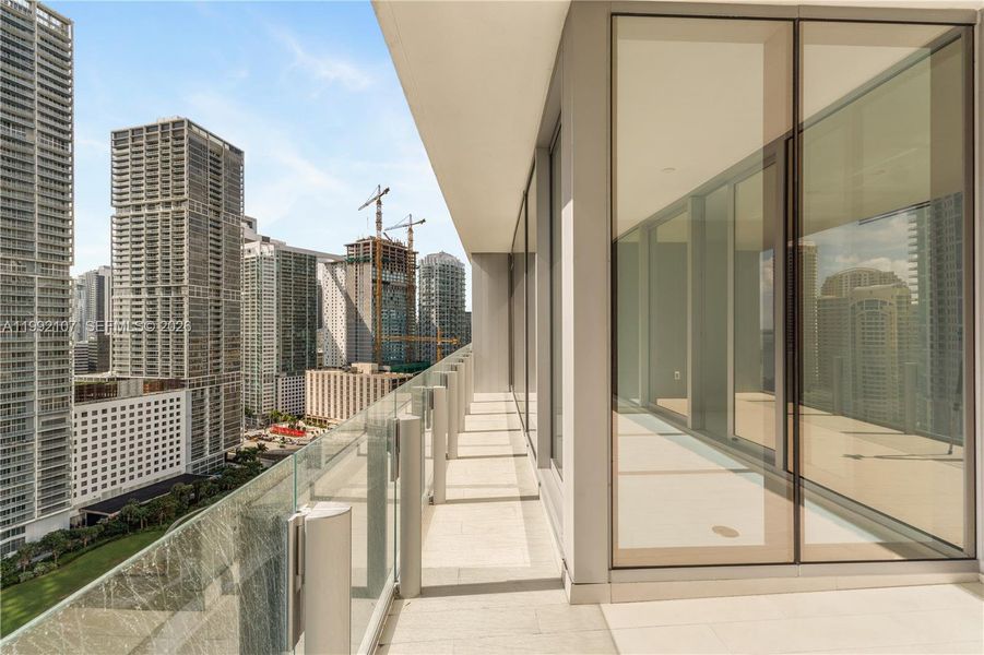 Exterior details and patio area of a home in Aston Martin Residences, Miami (Image 1). Exterior details and patio area of a home in Aston Martin Residences, Miami (Image 1).