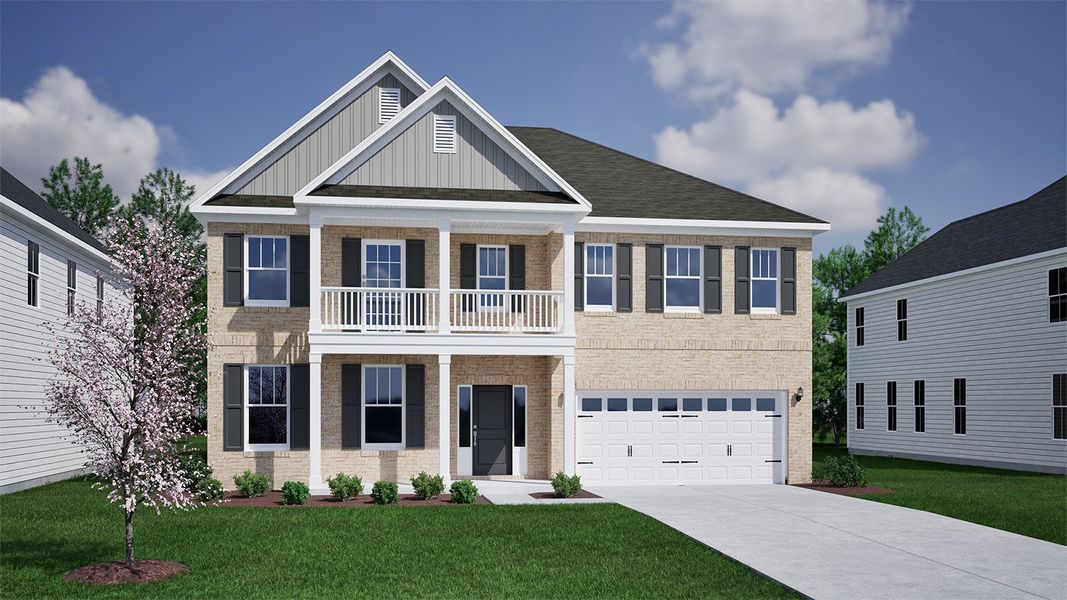 Representative exterior photo of a completed home built from the Yates II - Vanguard Collection by Mungo Homes in Ridgecrest at Midway, Anderson, SC (Image 28).