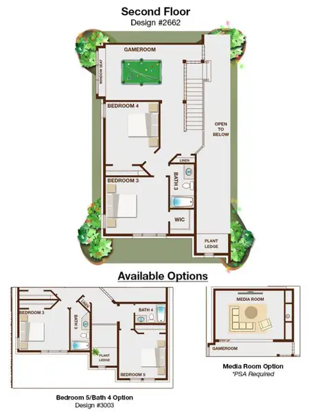 2D floor plan layout for the Charleston II by Grand Homes in Grand Oaks, Celina, TX (Image 4).